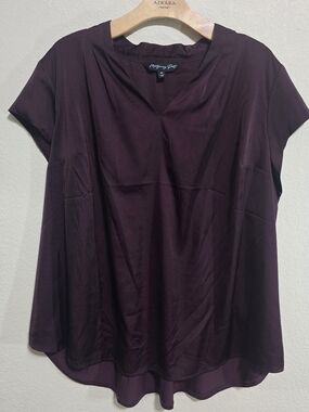 Maeve Deep Plum V-Neck Short Sleeve Blouse